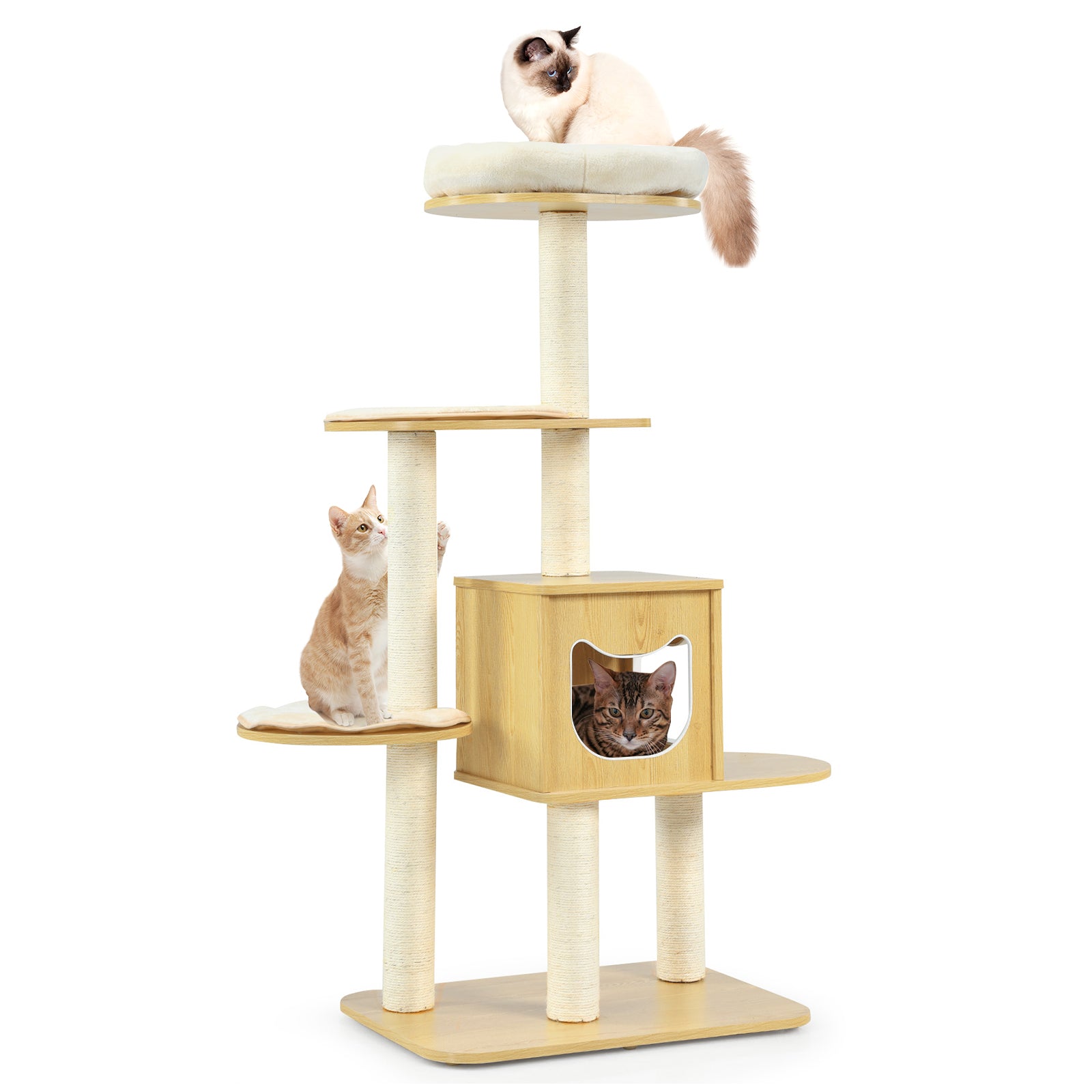 Multi-level Cat Tree with Scratching Posts Condo and Perches-Natural ...