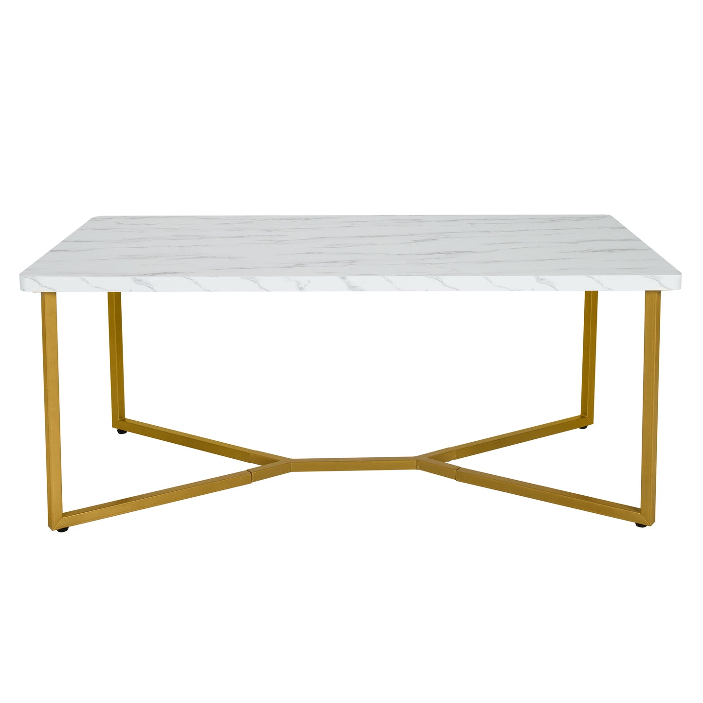 Modern Coffee Table with Faux Marble Tabletop and Golden Y-shaped Legs