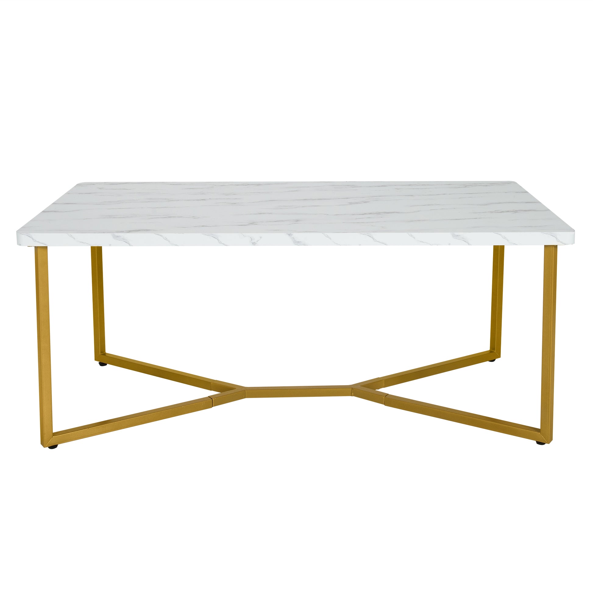 Modern Coffee Table with Faux Marble Tabletop and Golden Y-shaped Legs