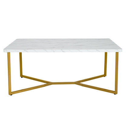 Modern Coffee Table with Faux Marble Tabletop and Golden Y-shaped Legs