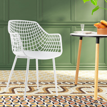 Modern Dining Chair Set of 4 with Airy Hollow Backrest-White