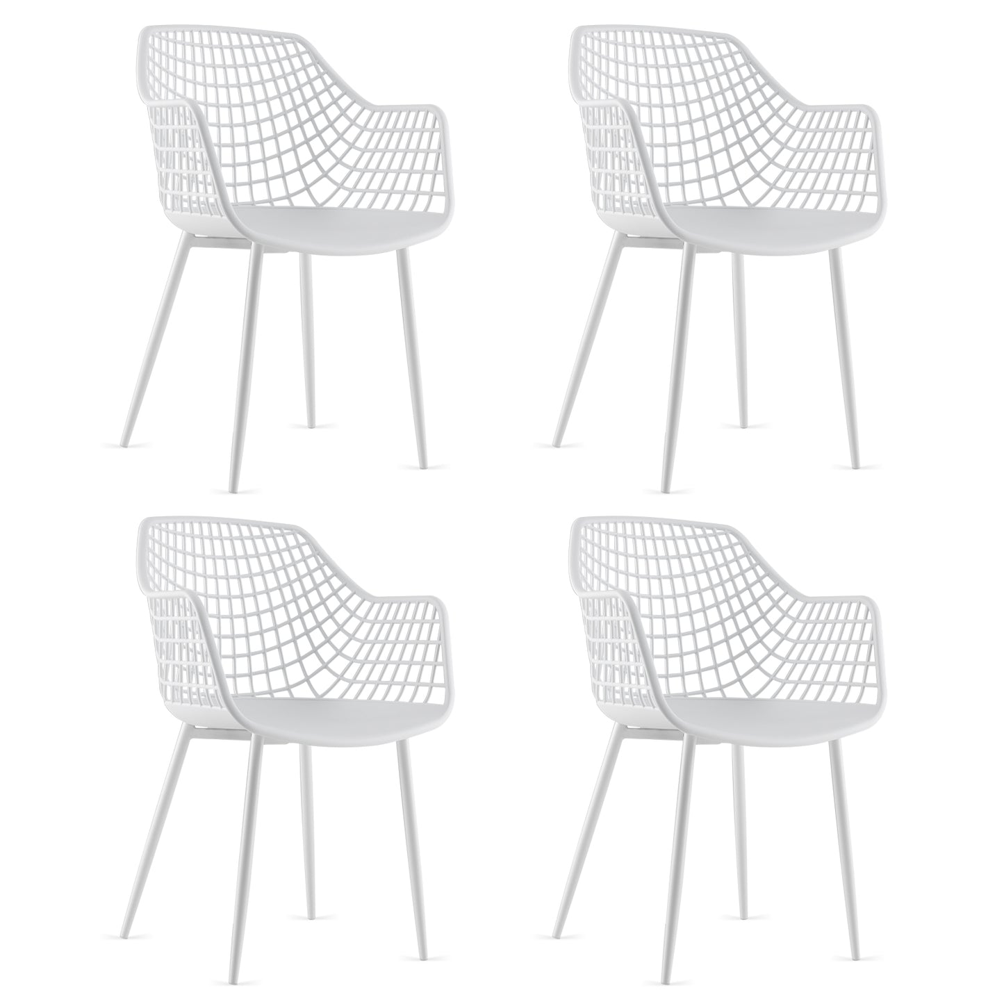 Modern Dining Chair Set of 4 with Airy Hollow Backrest-White