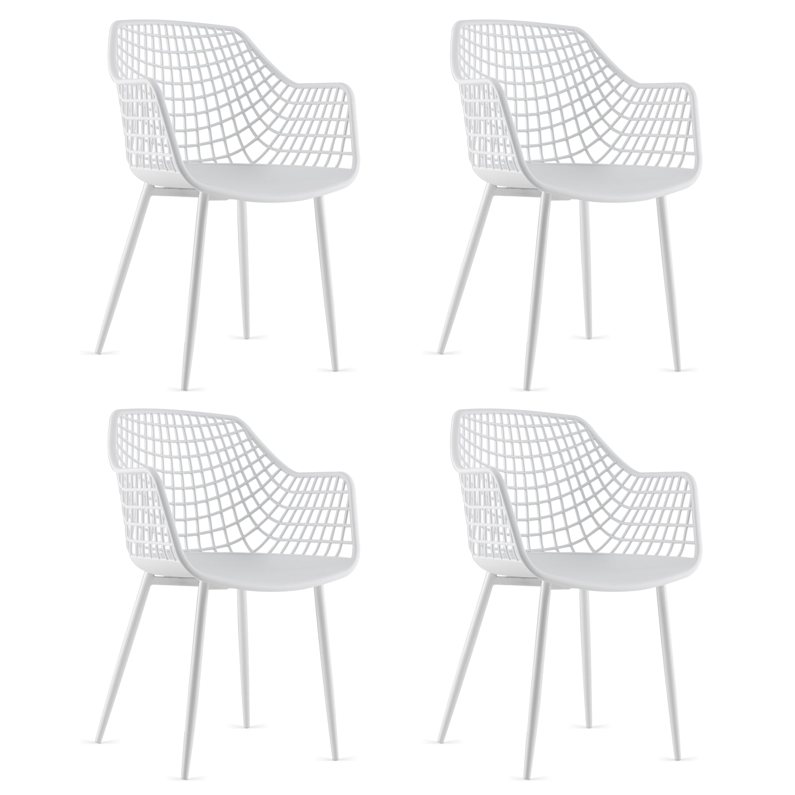 Modern Dining Chair Set of 4 with Airy Hollow Backrest-White