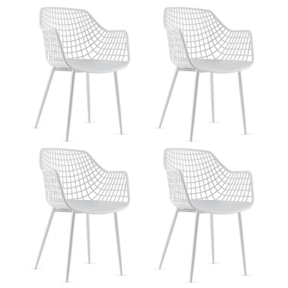 Modern Dining Chair Set of 4 with Airy Hollow Backrest-White