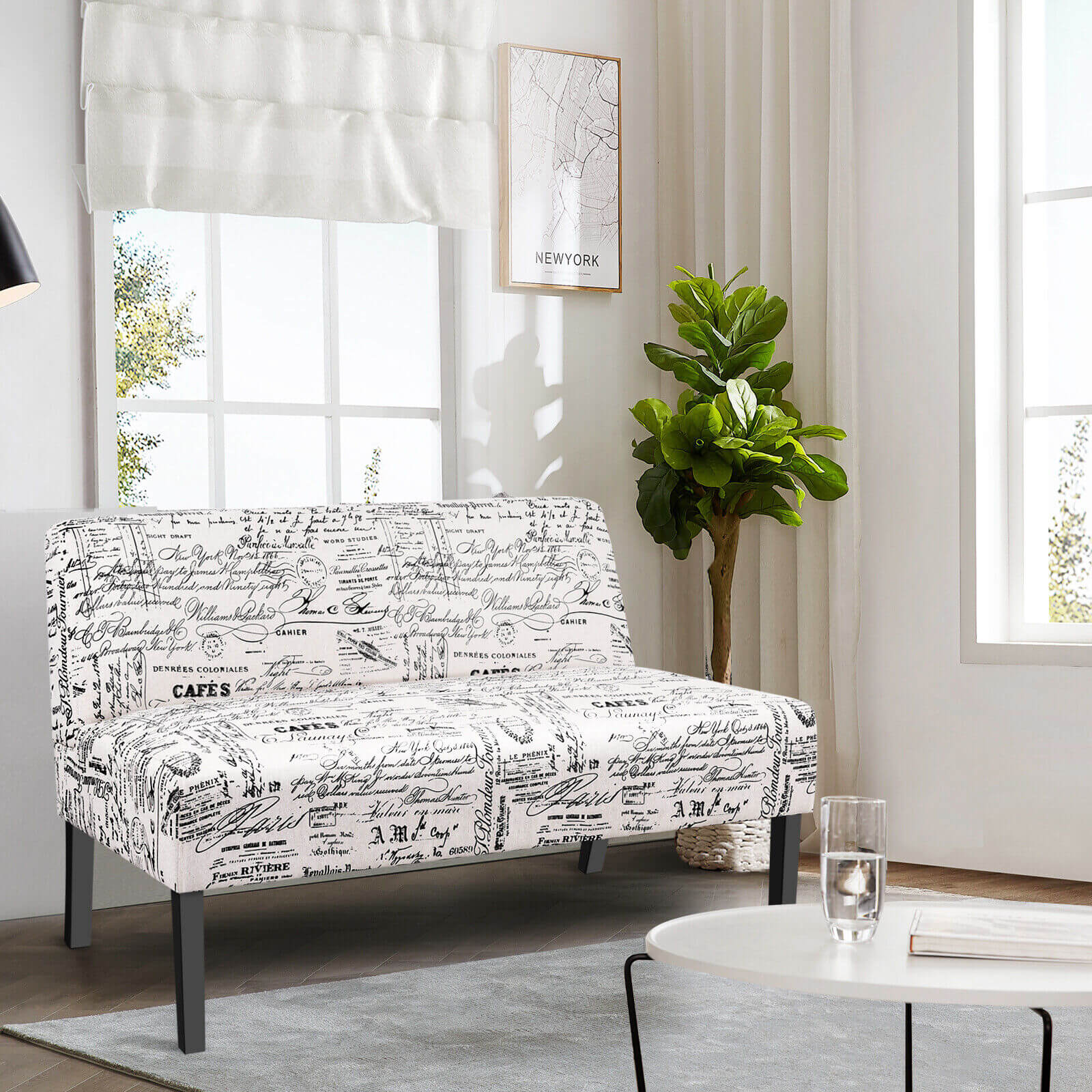 Modern Fabric Upholstered 2 Seater Sofa-Multicolor