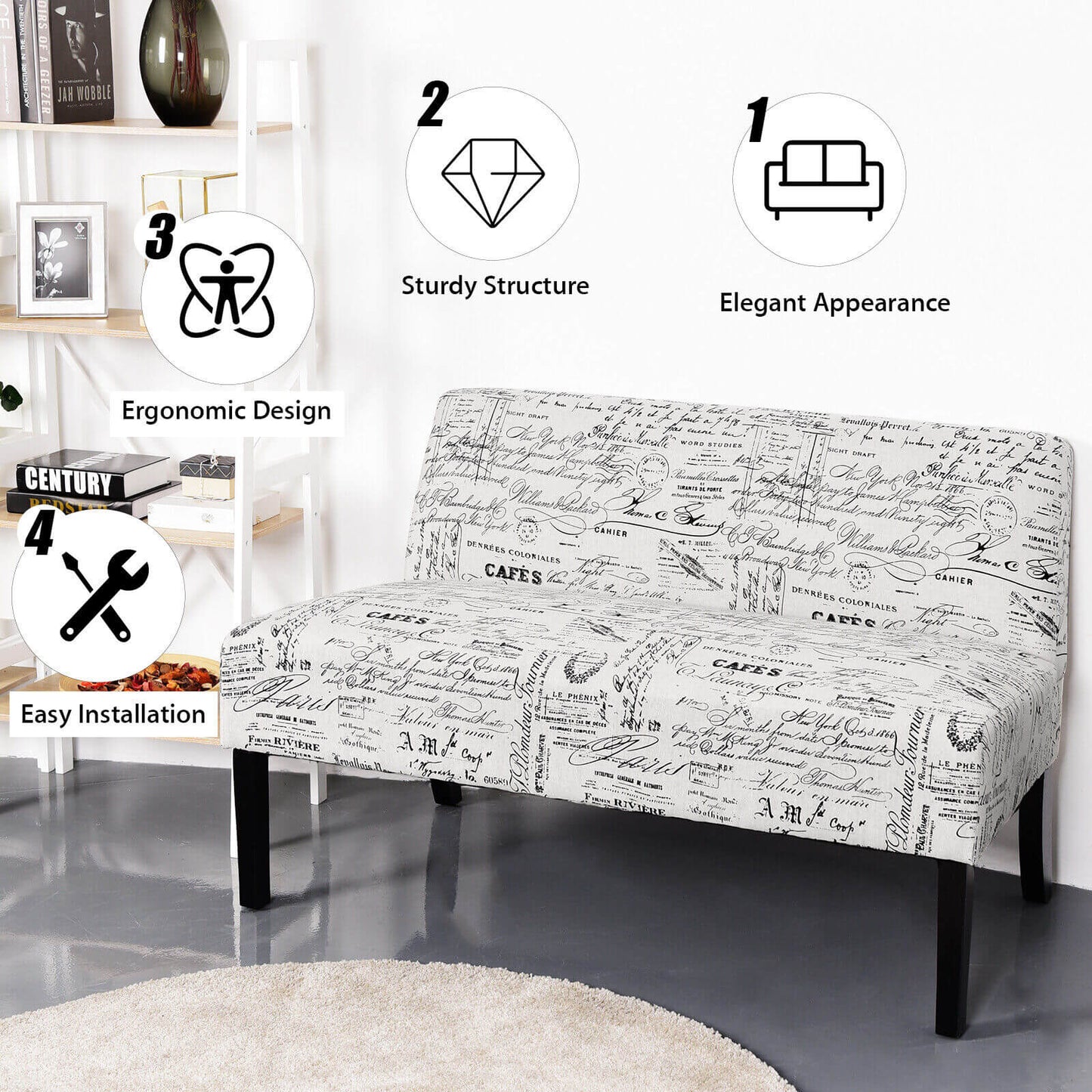 Modern Fabric Upholstered 2 Seater Sofa-Multicolor