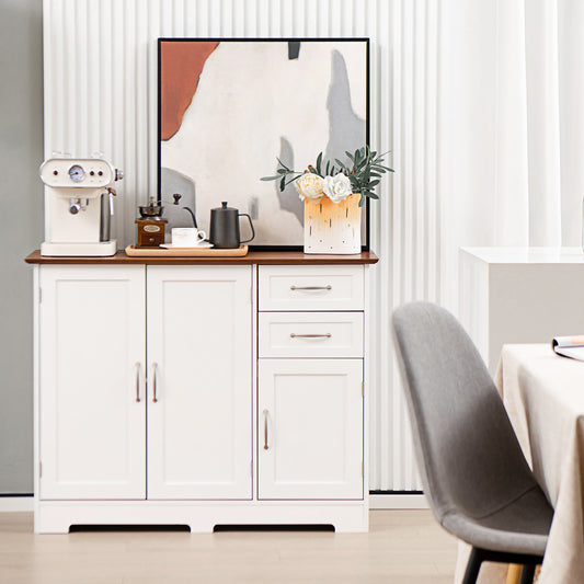 Modern Kitchen Sideboard Storage Cabinet with Adjustable Shelf and Drawers-White