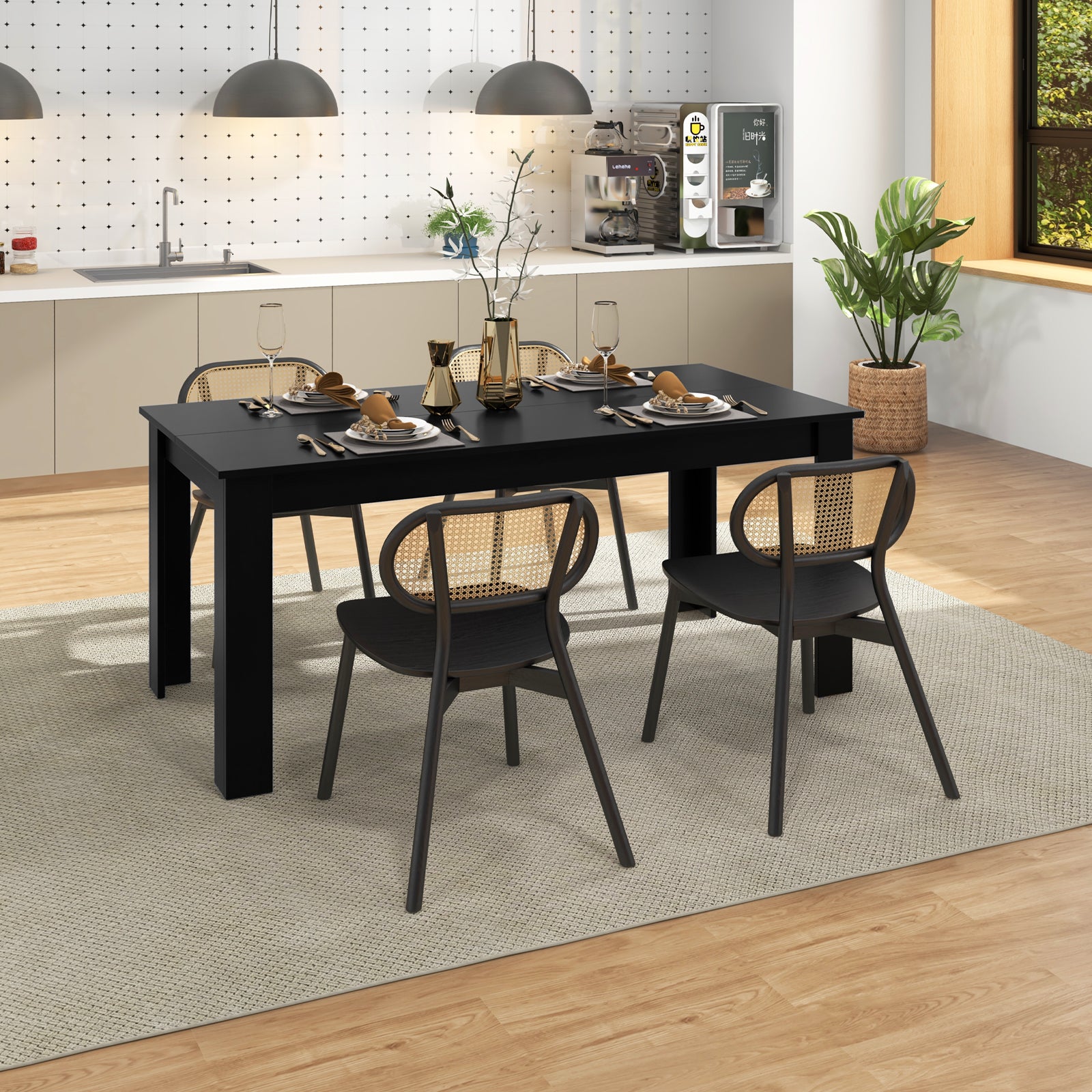 Modern Rectangular Kitchen Table for Breakfast Nook, Kitchen-Black