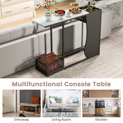 Modern Sofa Accent Console Table with 2 Storage Mesh Cubes-Black &amp; White