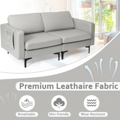 Modern 2-Seat Modern Sofa Couch with Detachable Remote Control Holder-Light Grey