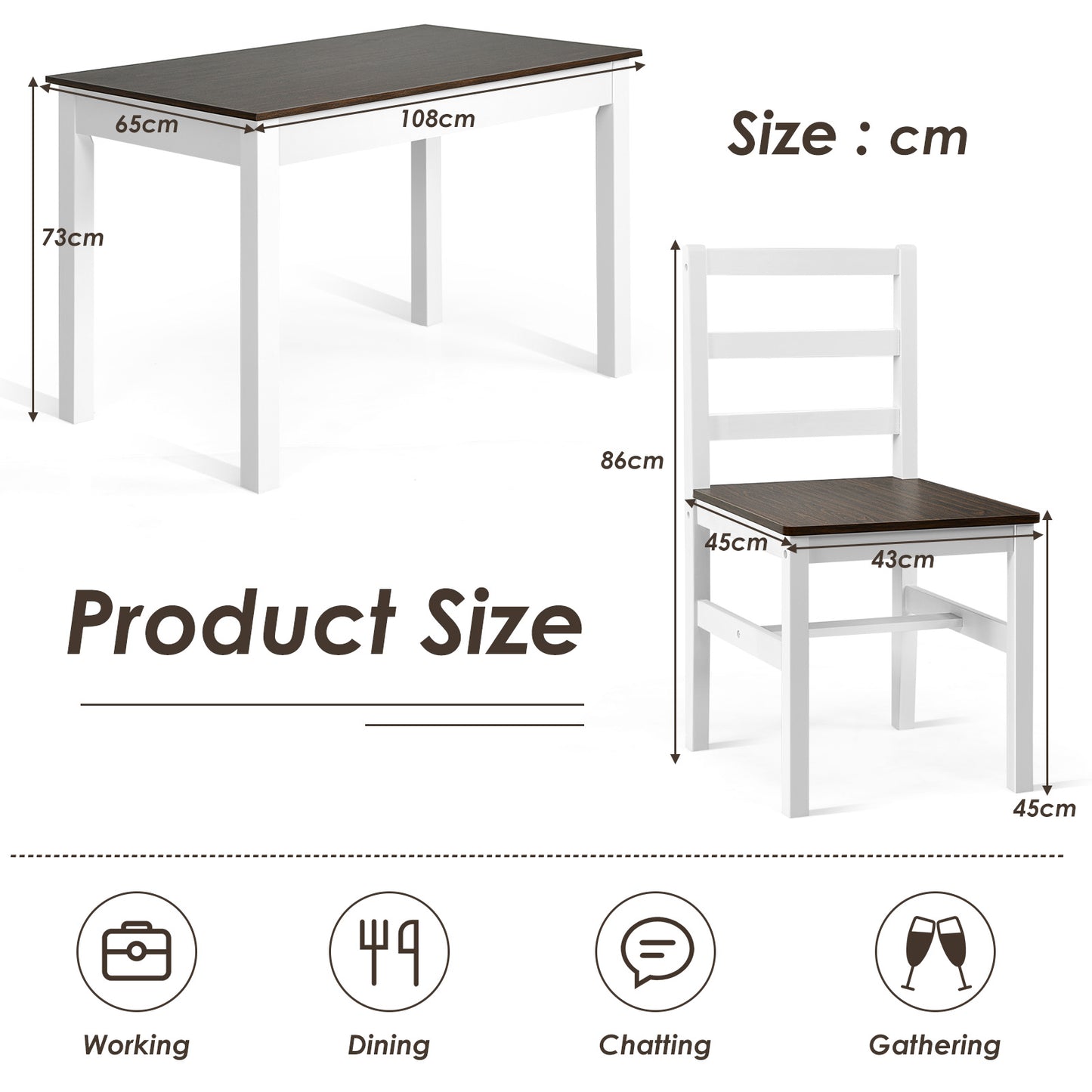 Modern Table and Chairs Set with Solid Pine Wood Legs for Dining Room