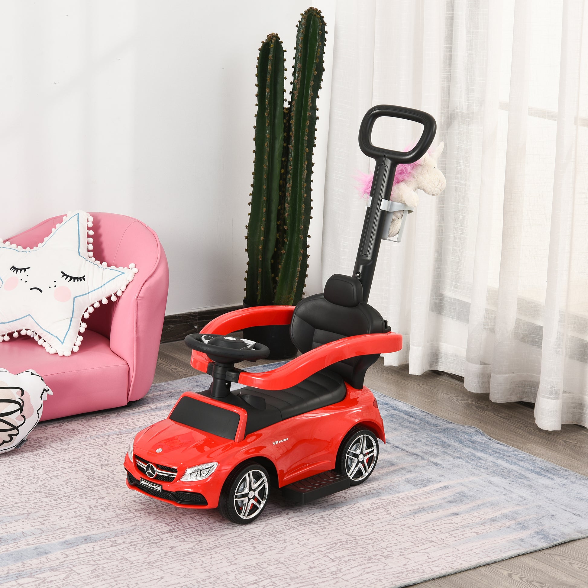 HOMCOM Baby Push Along Car Toddlers Ride On Car Stroller Licensed PP Mercedes-Benz for Ages 12-36 Months, Red