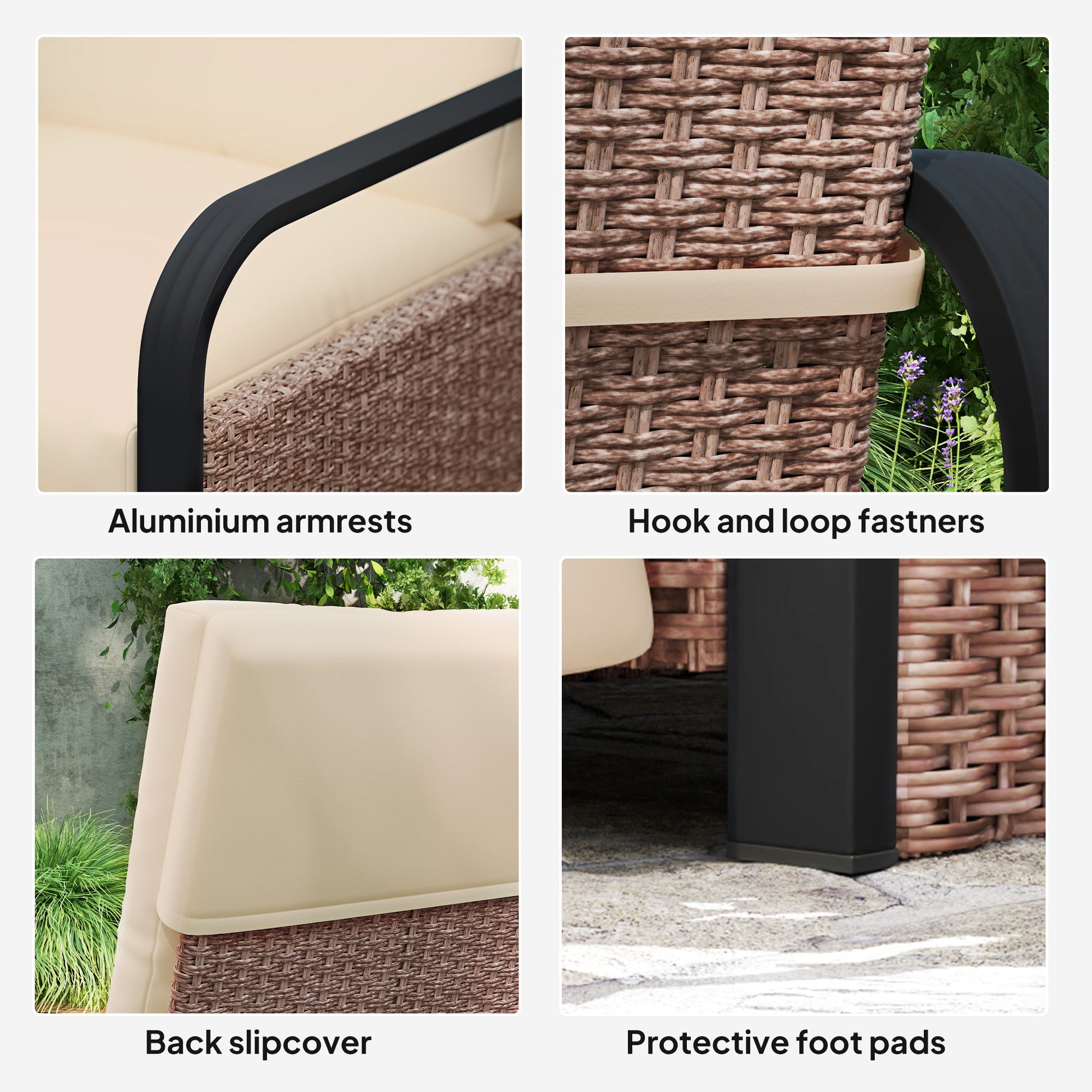 Outsunny 140° Reclining Rattan Armchair - Brown/Khaki