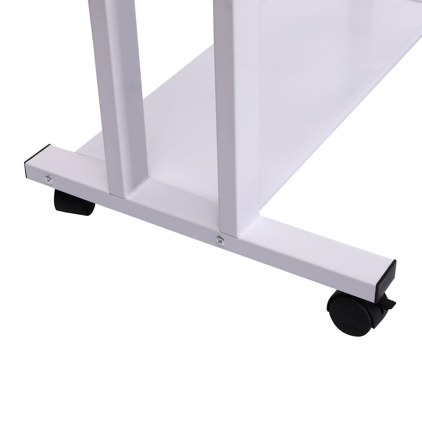 HOMCOM Computer Desk Glass Table Workstation Laptop pc desk mobile  with wheels White