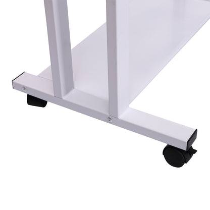 HOMCOM Computer Desk Glass Table Workstation Laptop pc desk mobile  with wheels White