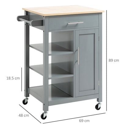 HOMCOM Compact Kitchen Trolley Utility Cart on Wheels with Open Shelf & Storage Drawer for Dining Room, Kitchen, Grey