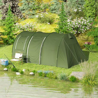 Outsunny 5-6 Man Camping Tent with 2 Room, Floor and Carry Bag - Green