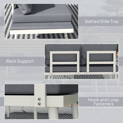 Outsunny 3 Piece Garden Furniture Set with 5-Level Adjustable Lounger, L Shaped Garden Corner Sofa with Cushions, Mesh Seat, Slatted Wood-Grain Table, Outdoor Furniture Set for Conservatory, Grey