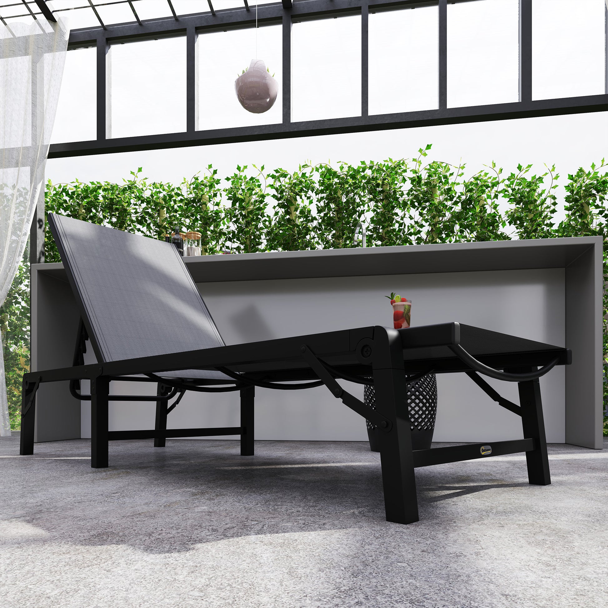 Outsunny Folding Sun Lounger, 5-Position Adjustable Garden Chaise Lounge Sunbed, Steel Frame Reclining Chair for Beach, Porch, Patio, Camping, Light Grey