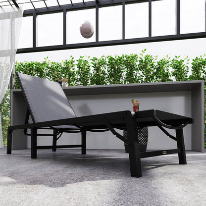 Outsunny Folding Sun Lounger, 5-Position Adjustable Garden Chaise Lounge Sunbed, Steel Frame Reclining Chair for Beach, Porch, Patio, Camping, Light Grey