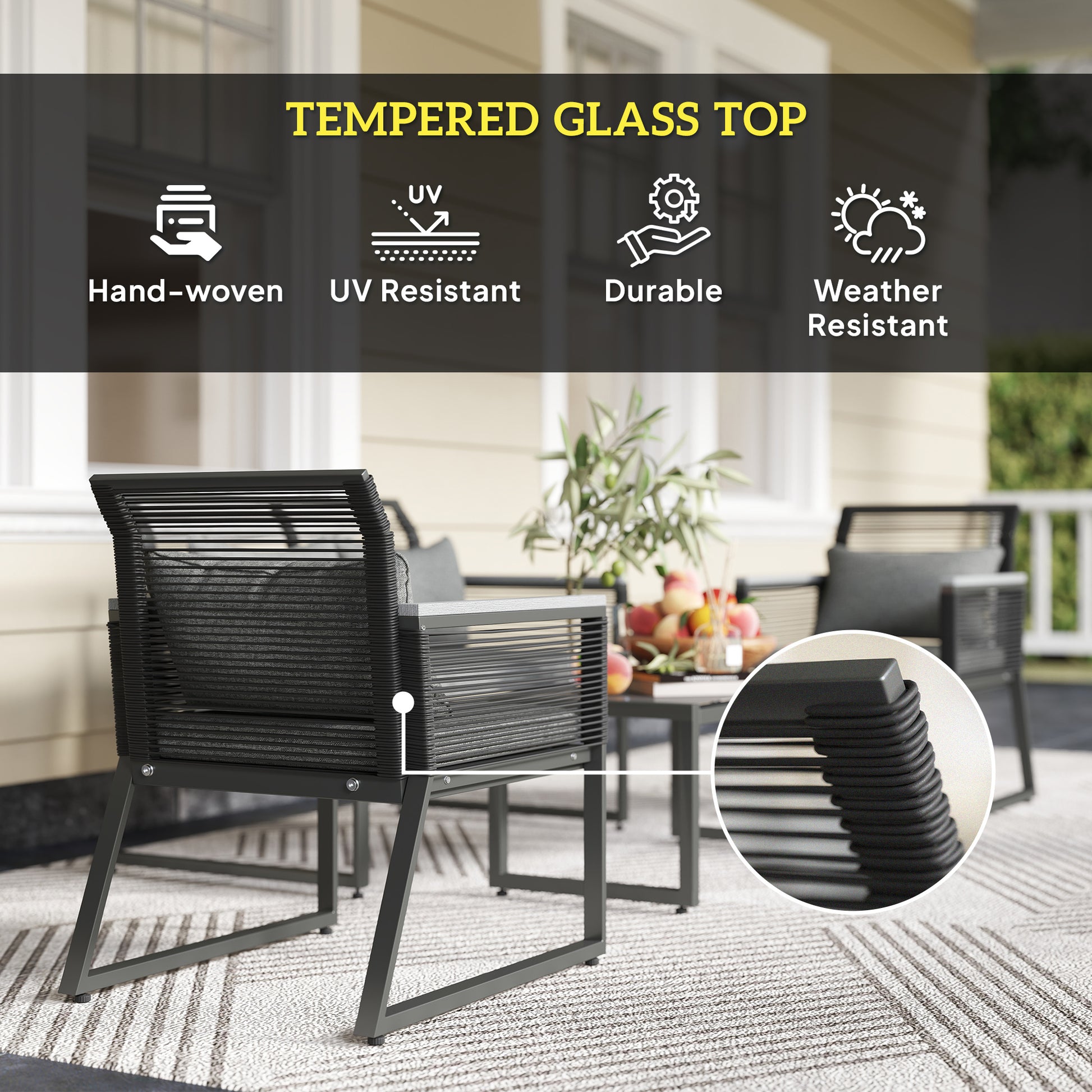Outsunny 4 Pieces Rattan Garden Furniture Set - Charcoal Grey