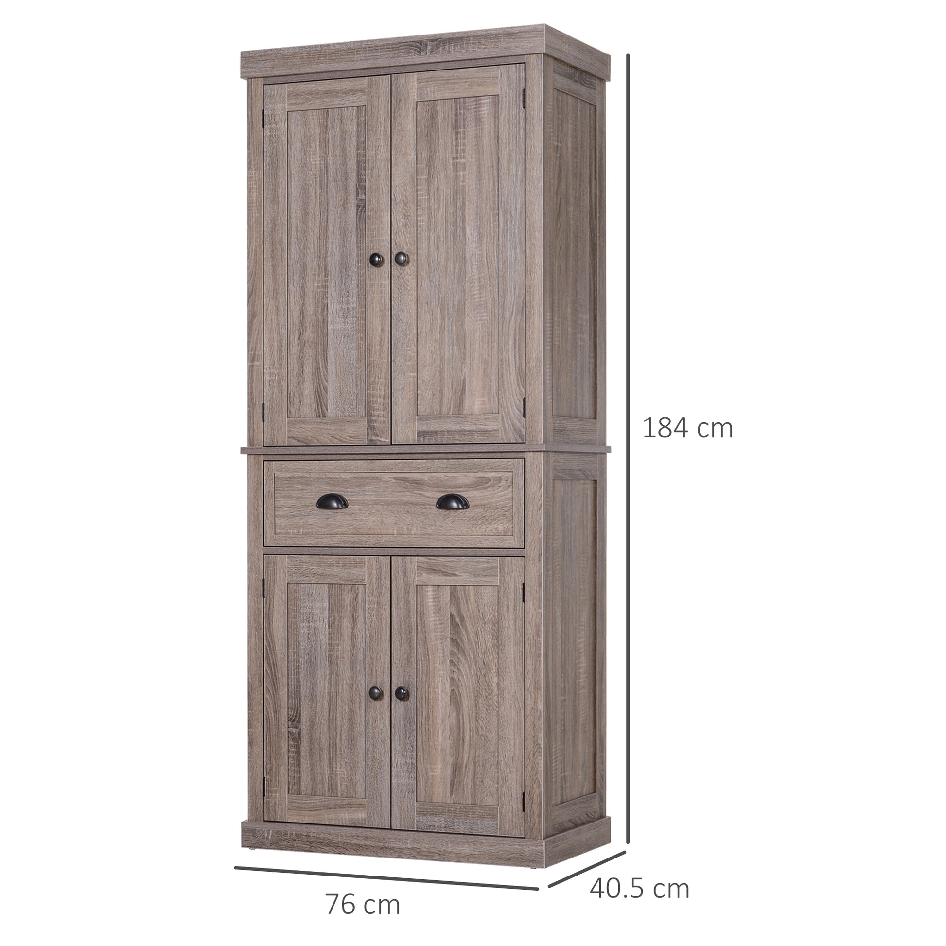 HOMCOM Traditional Colonial Freestanding Kitchen Cupboard Storage Cabinet - 76L x 40.5W x 184H (cm) Dark Wood Grain