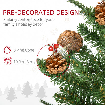 HOMCOM 2 Pieces Set 3 Foot Artificial Christmas Tree with 110 Realistic Branches, Pine Cones, Red Berries, Gold Pot, for Doorway, Porch, Green