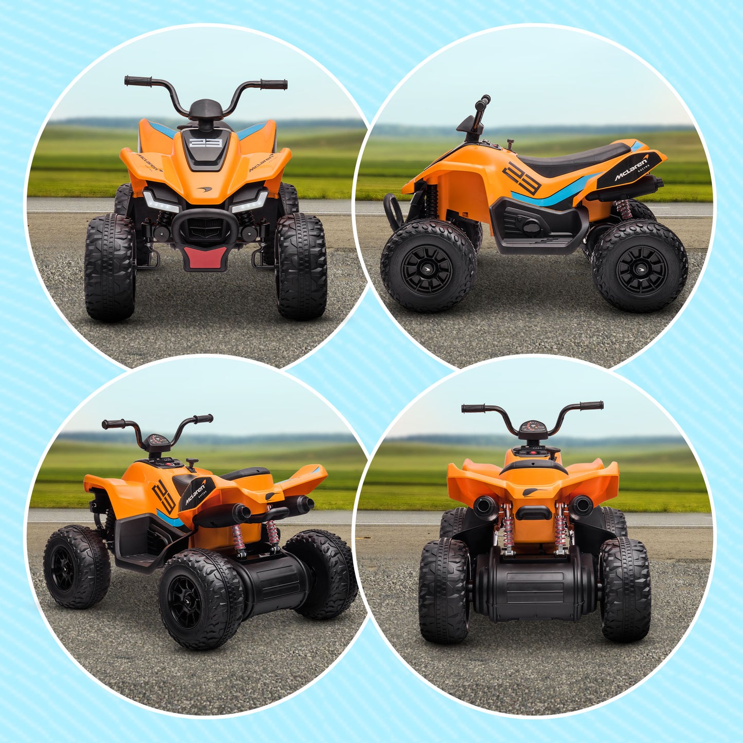 HOMCOM Mclaren Licensed 12V Quad Bike with Slow Start, Music, Headlights, MP3 Slot, Suspension Wheels, for 3-8 Years - Orange