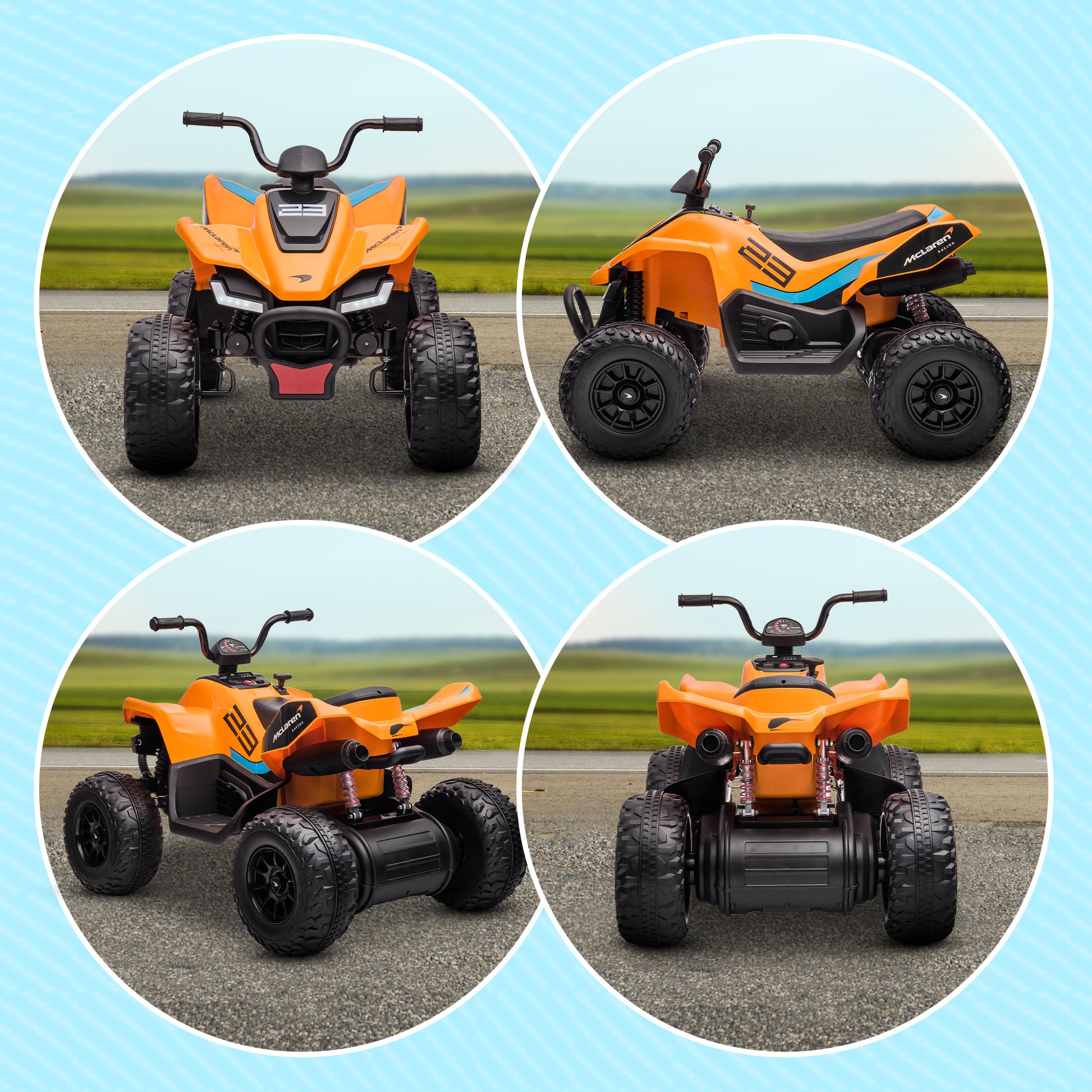HOMCOM Mclaren Licensed 12V Quad Bike with Slow Start, Music, Headlights, MP3 Slot, Suspension Wheels, for 3-8 Years - Orange