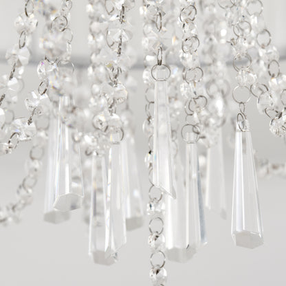 HOMCOM Elegant Metal Ceiling Light Chandelier with Pleated Fabric Lampshade, Decorative Crystal Pendants, for Living Room, Dining Room, Bedroom, White