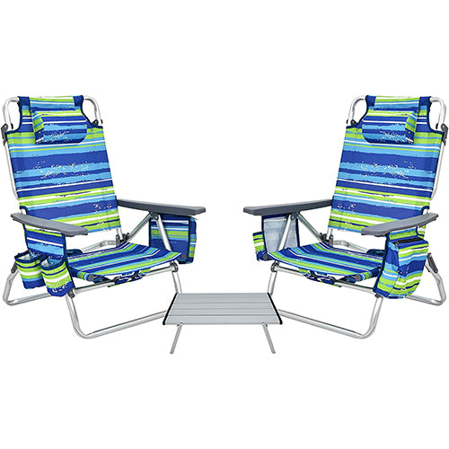 2 Packs 5-Position Outdoor Folding Backpack Beach Table and  Reclining Chair Set-Blue