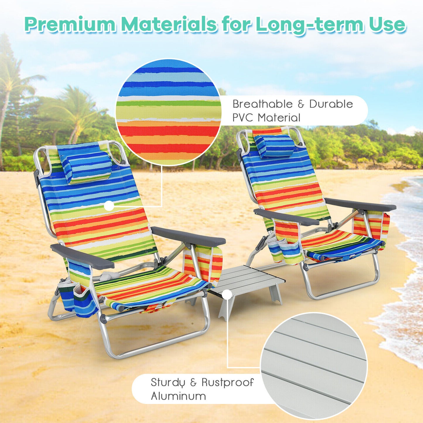 2 Packs 5-Position Outdoor Folding Backpack Beach Table and  Reclining Chair Set-Yellow