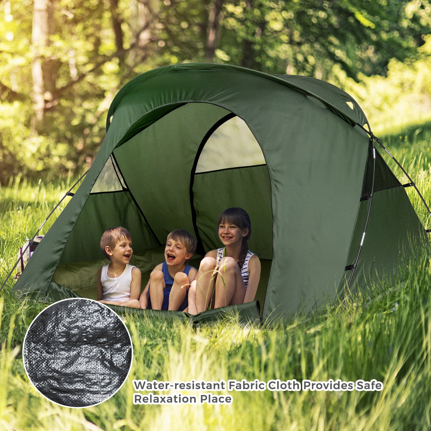 2 Person Foldable Camping Tent with Self-Inflating Mattress and Cover-Green
