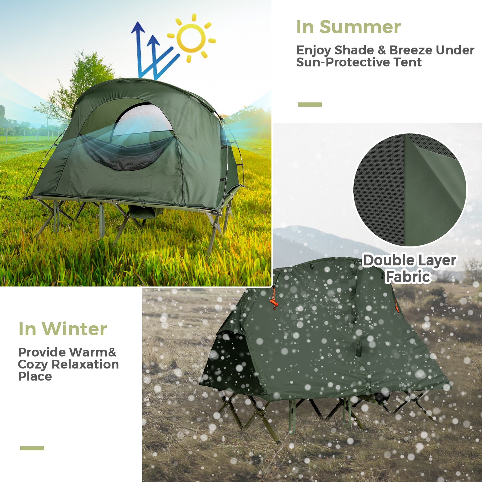 2 Person Foldable Camping Tent with Self-Inflating Mattress and Cover-Green