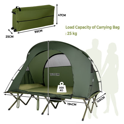 2 Person Foldable Camping Tent with Self-Inflating Mattress and Cover-Green