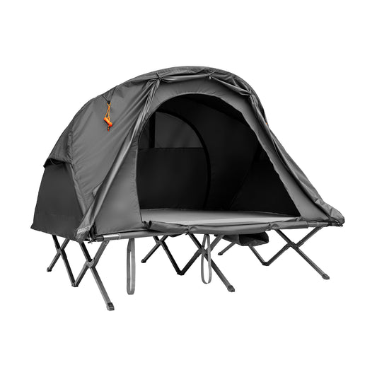 2 Person Foldable Camping Tent with Self-Inflating Mattress and Cover-Grey
