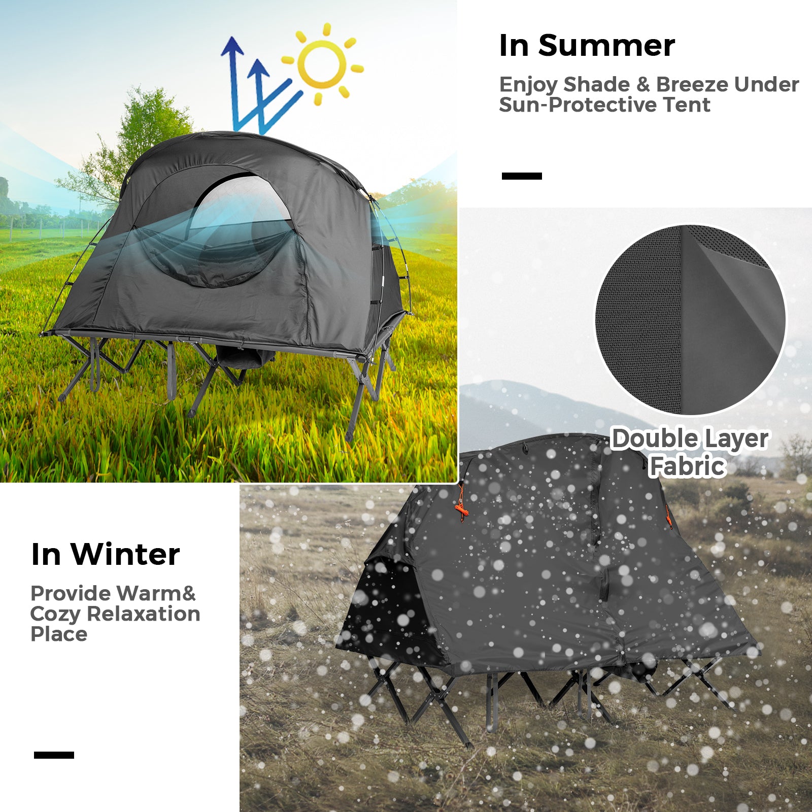 2 Person Foldable Camping Tent with Self-Inflating Mattress and Cover-Grey