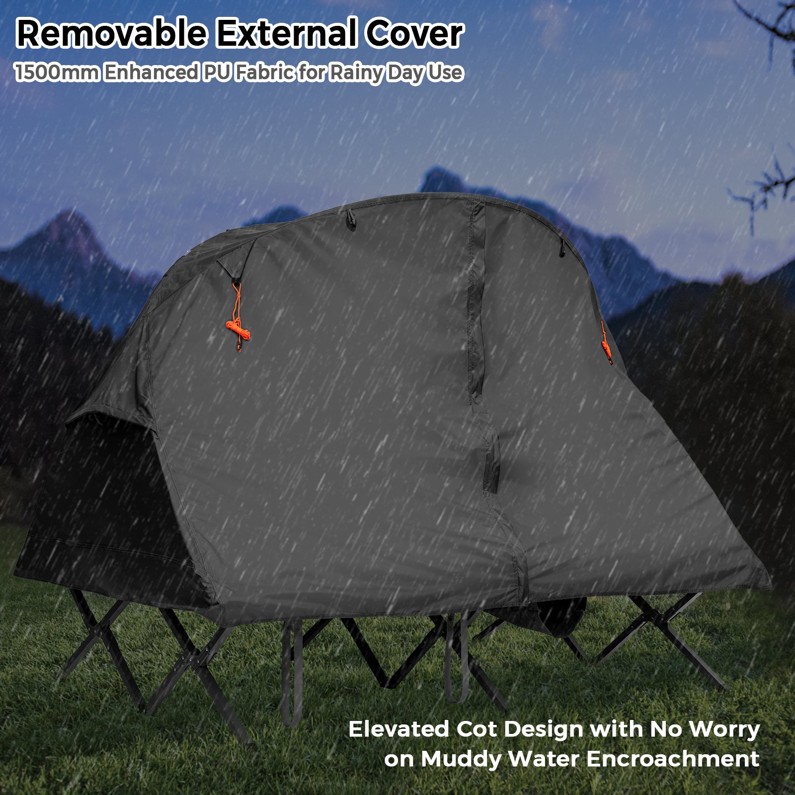 2 Person Foldable Camping Tent with Self-Inflating Mattress and Cover-Grey