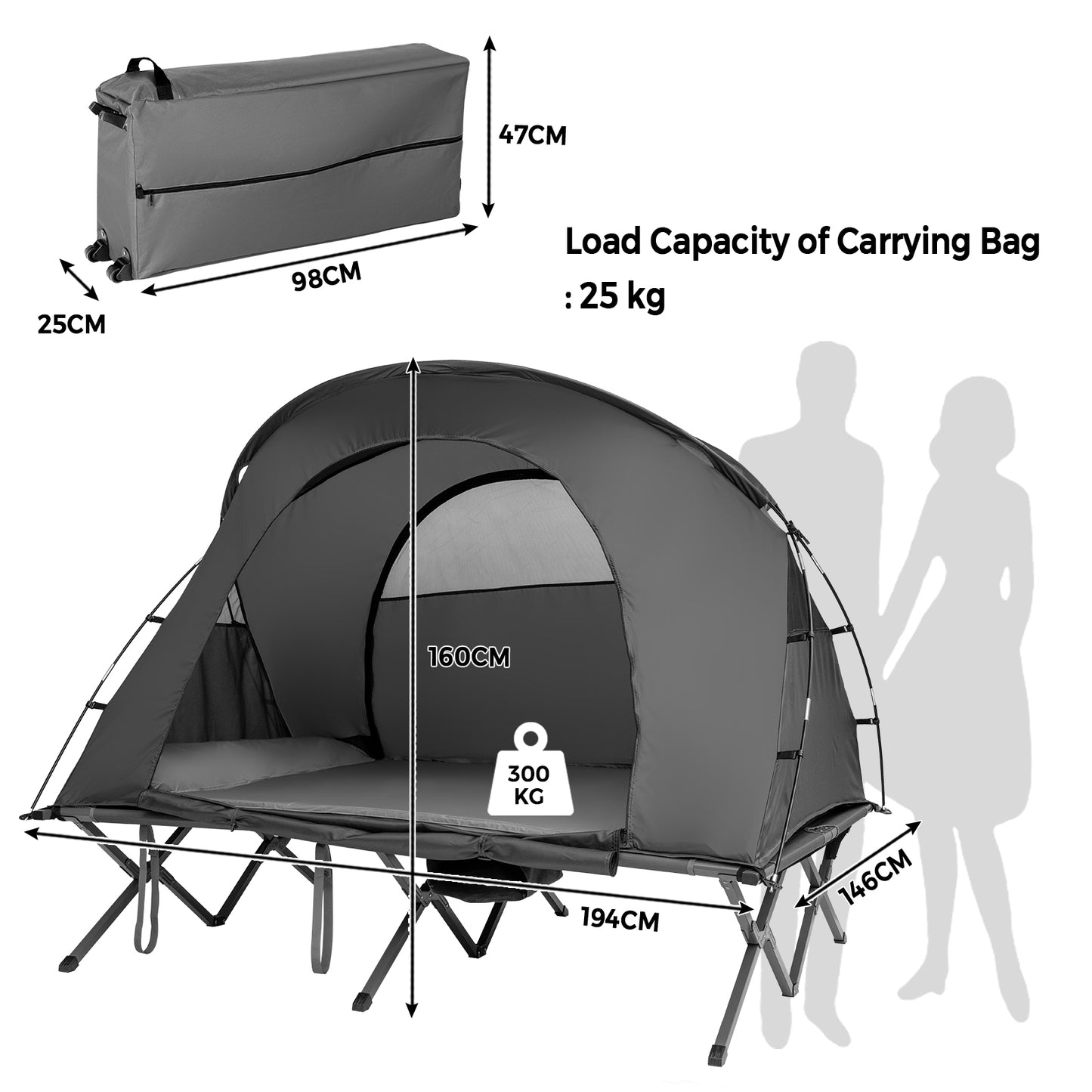 2 Person Foldable Camping Tent with Self-Inflating Mattress and Cover-Grey