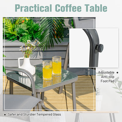 3 Pieces Patio Bistro Set with Coffee Table and 2 Stackable Chairs-Grey