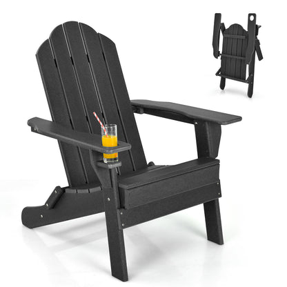 Folding Garden Adirondack Chair with Built-in Cup Holder-Black