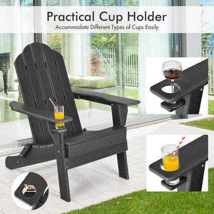 Folding Garden Adirondack Chair with Built-in Cup Holder-Black