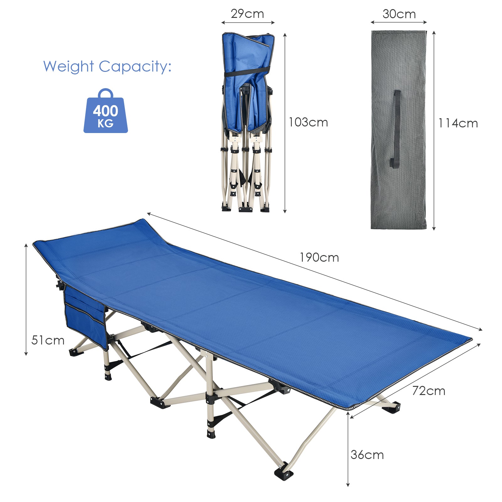 Portable Oversized Folding Camping Bed with Carry Bag fireplace for Travel-Blue