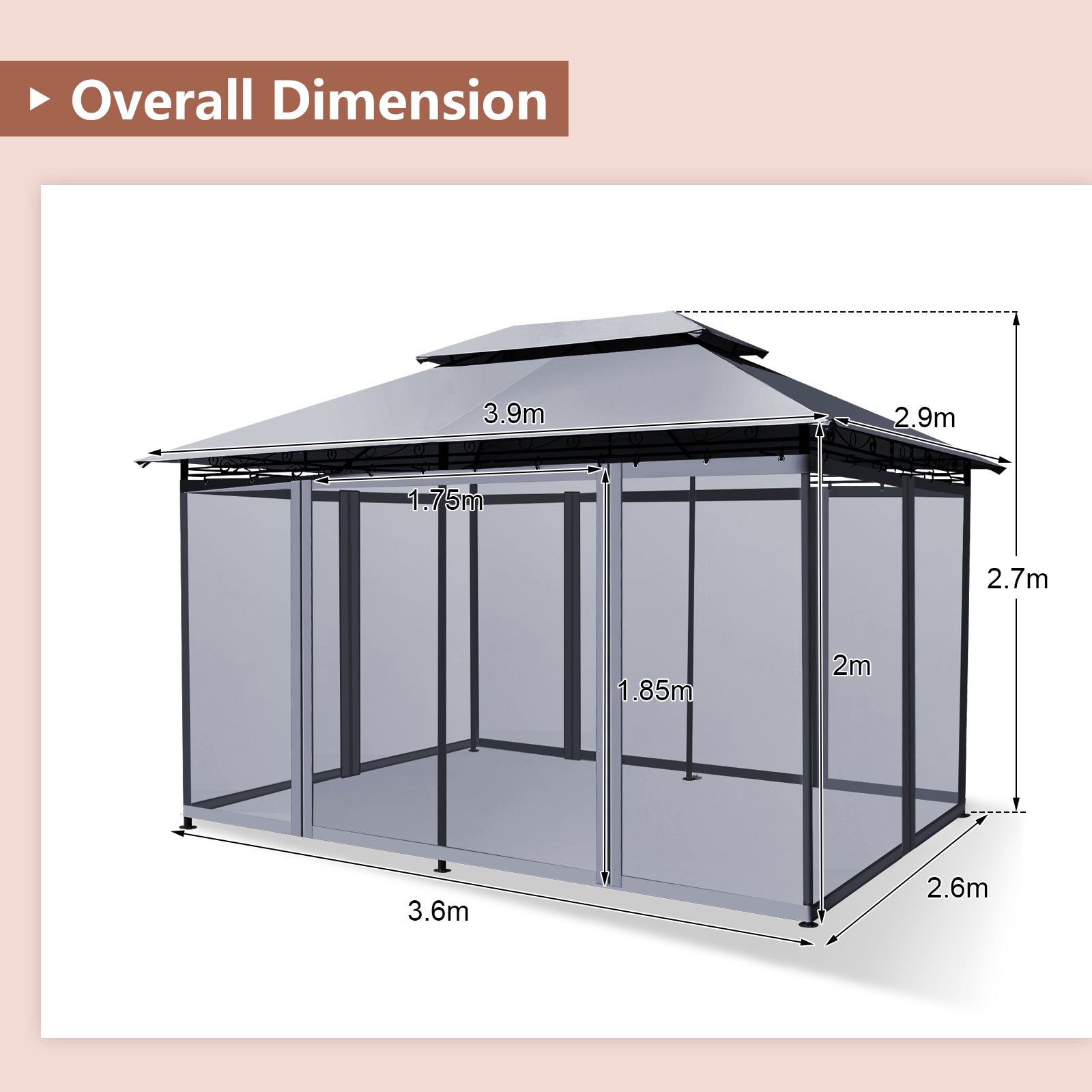 Garden Gazebo with Removable Mesh Side Walls for Patio Backyard -Grey