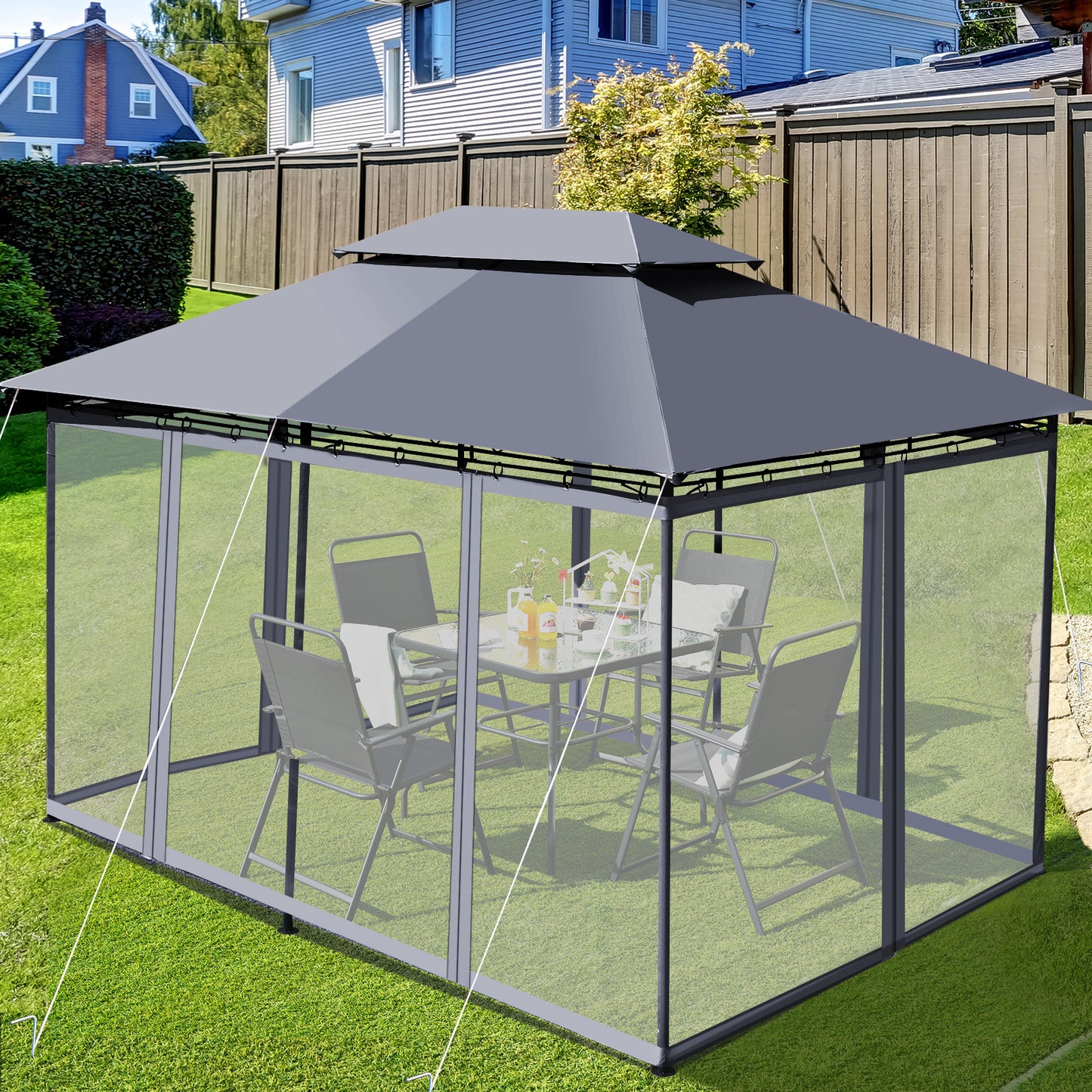 Garden Gazebo with Removable Mesh Side Walls for Patio Backyard -Grey