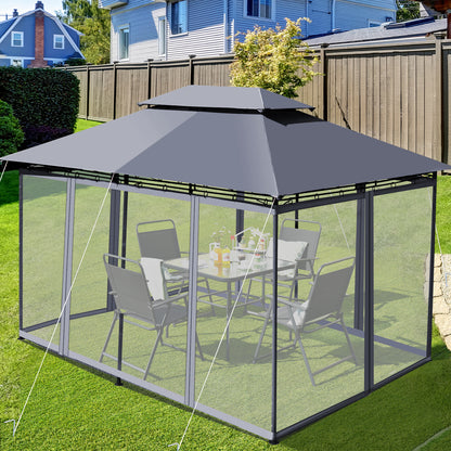Garden Gazebo with Removable Mesh Side Walls for Patio Backyard -Grey