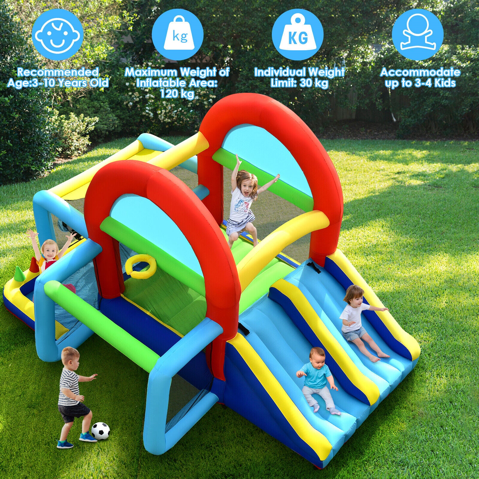 Inflatable Bounce House with Dual Slides and Jumping Area