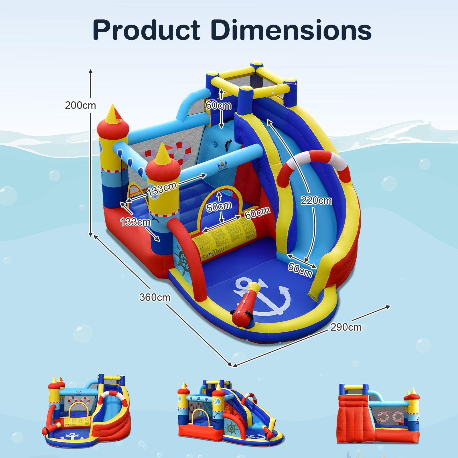 Inflatable Bounce Castle 6-in-1 Water Park with Curved Slide