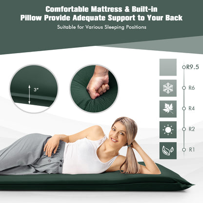 Self Inflating Waterproof Camping Mat with Built-in Valve and Carry Bag-Green
