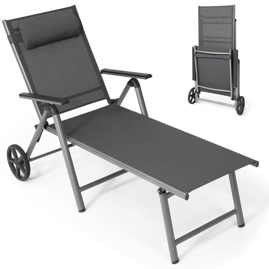 Folding Lounge Chair with 7-Position Adjustable Deck for Garden Patio 